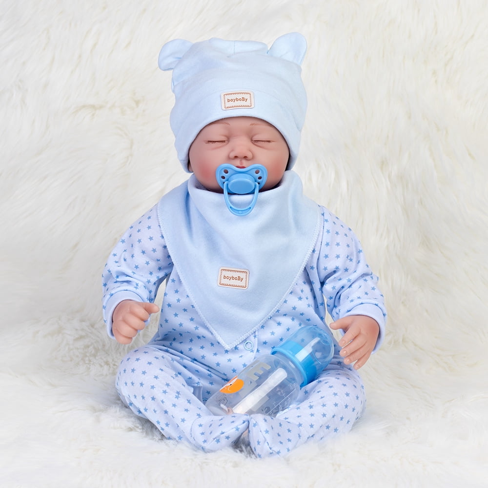 Handmade Lifelike Reborn Baby Dolls Soft Cloth Body Newborn Boy Doll Closed Eyes Doll with Accessories