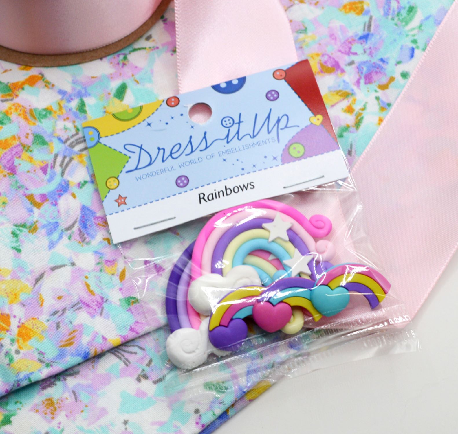 (2 pack) Dress It Up Buttons, Rainbows, Sewing Fasteners, Multi-Color, 5 Pieces