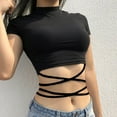 thumbnail image 4 of Blouse Courte à Manches Courtes et Col en V pour Femmes avec Nœud Croisé, 4 of 4