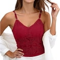 thumbnail image 3 of Women's Slim-Fit Camisole qinhaie Women's Lace Camisole with Padded Bra, Adjustable Spaghetti Straps V Neck Crop Top, Soft Breathable Bra Wine Red Camisoles & Tanks, 3 of 7