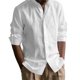 thumbnail image 1 of Blusa y camisa de manga larga con cuello alto para hombre, color liso y lino, camisa de manga larga con cuello alto y ventilación, blusa para hombre, blusa de algodón y lino, 1 of 9