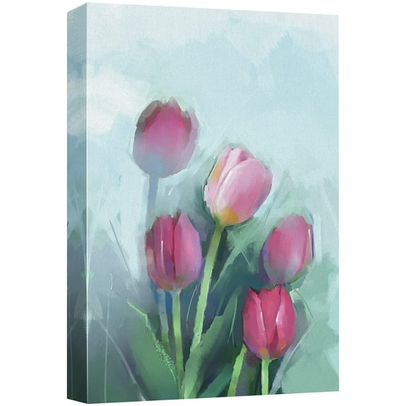wall26 Canvas Print Wall Art Watercolor Effect Pink Tulip Bouquet Floral Botanical Illustrations Modern Art Rustic Scenic Colorful Multicolor for Living Room, Bedroom, Office - 16"x24"
