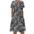 thumbnail image 2 of Sakmal Womens Summer Dresses Mid-Length Black Crew Neck Basic Boho Floral Short Sleeve Shift Dress, 2 of 5