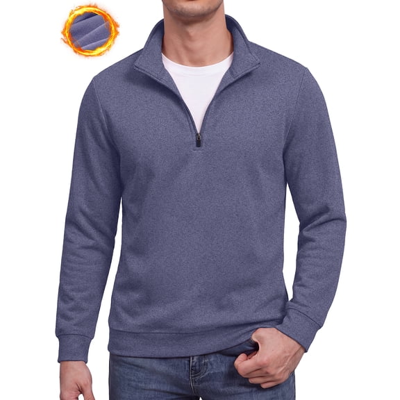 JWD Mens Quarter Zip Pullover Mock Neck Long Sleeve Casual Sweatshirt Lightweight Knit Top Navy Blue L