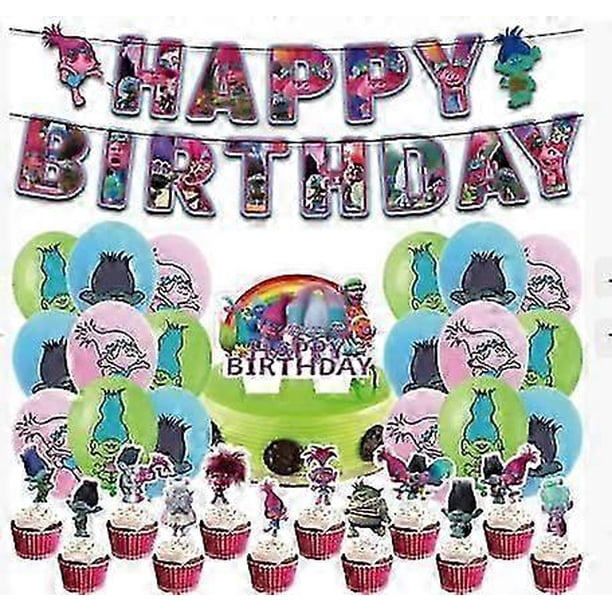 Kids Cartoon Trolls Birthday Party Decoration Set Include Happy Birthday Banner, Balloon, Cake/cupcake Topper, Trolls Party Favor Supplies