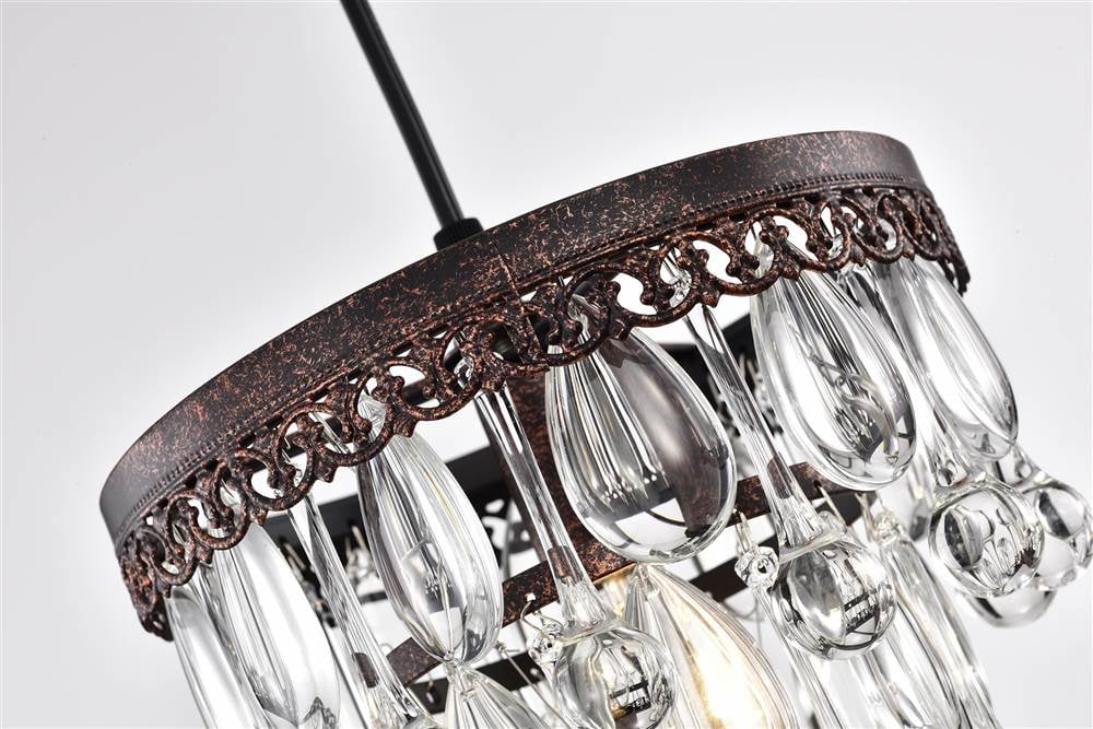 Shiroh Antique Copper 1-Light 5-Tier Hanging Crystals Pendant Light