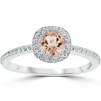 Pompeii 7/8ct Round Morganite & Diamond Cushion Halo Engagement Ring 14K White Gold