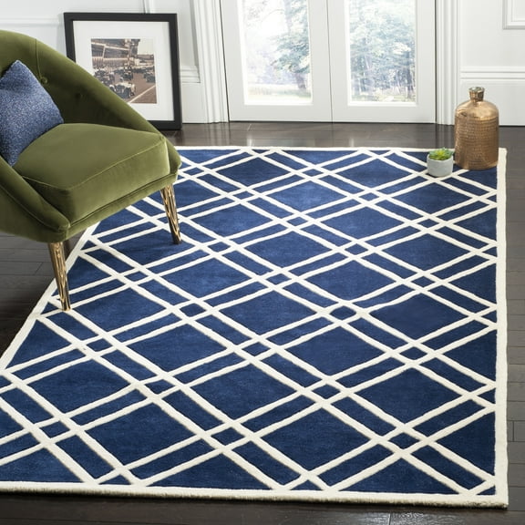 SAFAVIEH Chatham Gary Geometric Wool Area Rug, Dark Blue/Ivory, 2' x 3'