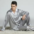 thumbnail image 4 of AMERTEER Men‘s Silk Pajamas Set Casual Print Home Service Two-Piece Set, 4 of 5