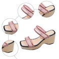 thumbnail image 5 of Rokment Women's Sparkly Sequin Platform Wedge Backless Slippers Sandals Casual Mesh Wide Width Square Toe Chunky Heeled Dress Slip on Comfortable Walking Slides Heels Boho Beach Pink Size 8.5, 5 of 8