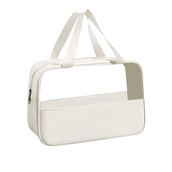 Elegant White Travel Cosmetic Bag For Women And Girls Portable Zippered Makeup Organizer Wash Pouch