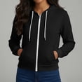 thumbnail image 7 of Weighted Hoodie Zaewscy Women's Casual Loose Color Pocket Long-sleeved Zipper Hooded Sweater Jacket Top Black L, 7 of 7