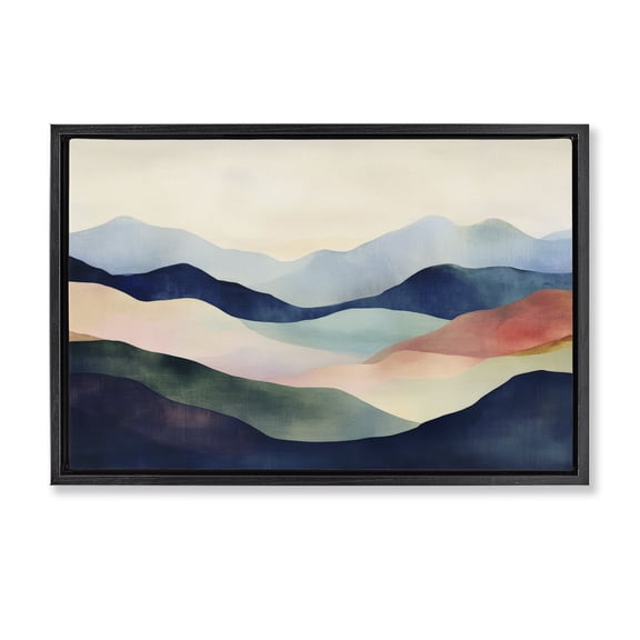Stupell Industries Mid-Century Blue Abstract Mountain Landscape Black Floating Frame Canvas Art, 25 x 17, by Petals Prints Design