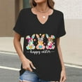 thumbnail image 2 of Corto para las Mujeres Casual Verano 2025 Pascua Impresión V-Cuello Camiseta, Ligero 95% Poliéster 5% Spandex Top para Toda la Temporada Hogar Y Diario, 2 of 7