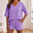 thumbnail image 2 of Sentmoon Ensembles Deux Pièces pour Femmes Hauts Basiques et Shorts pour Femmes Tendance Manches Courtes Col Ras du Cou Hauts de Sortie pour Femmes Taille Élastique Coupe Régulière Vêtements pour Femmes avec Poches P-2TG, 2 of 7