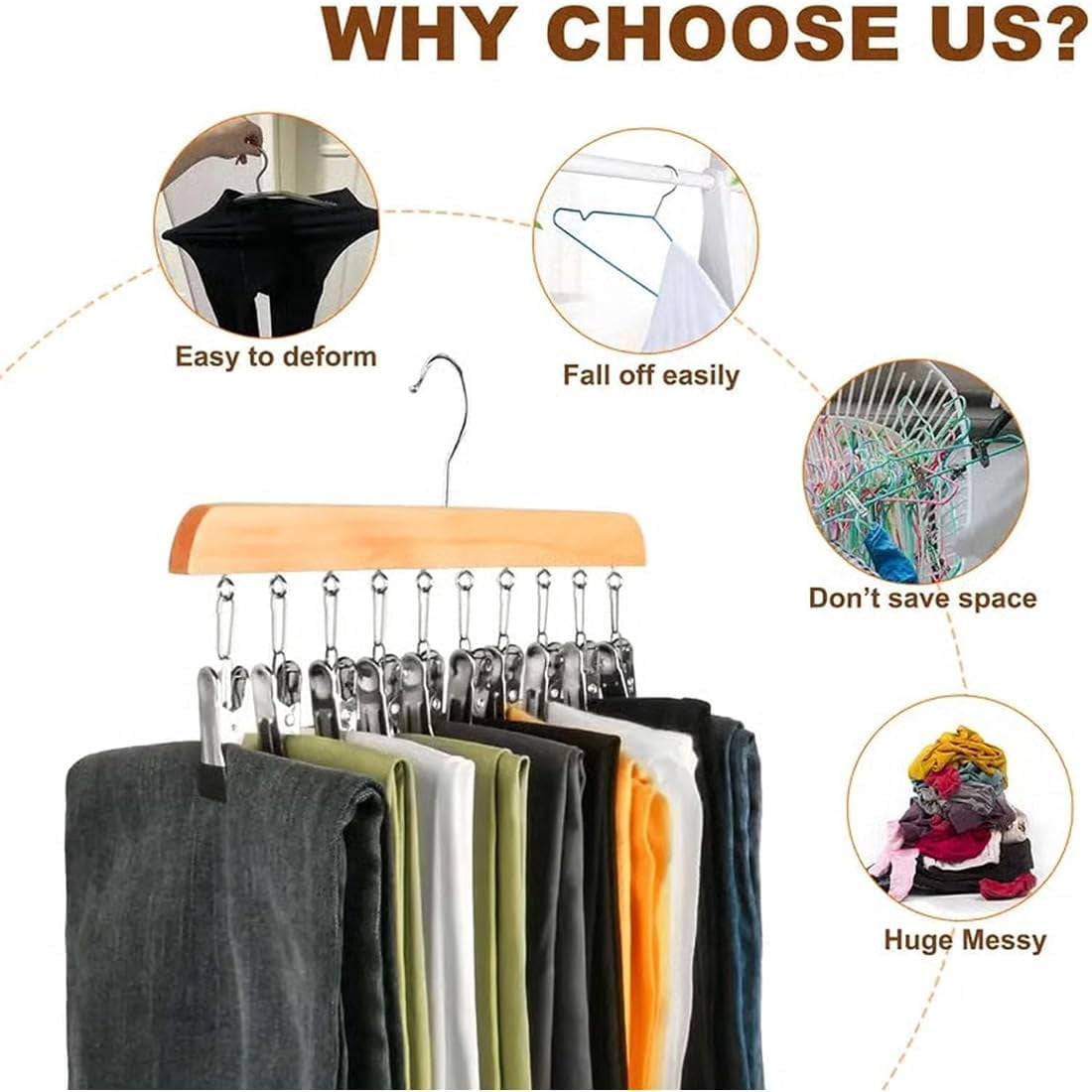 Closet Organizer with 10 Clips - Space Saving Hanging Closet Organizer, Legging Organizer for Closet Hanging, Pants Scarf Hangers with Clips