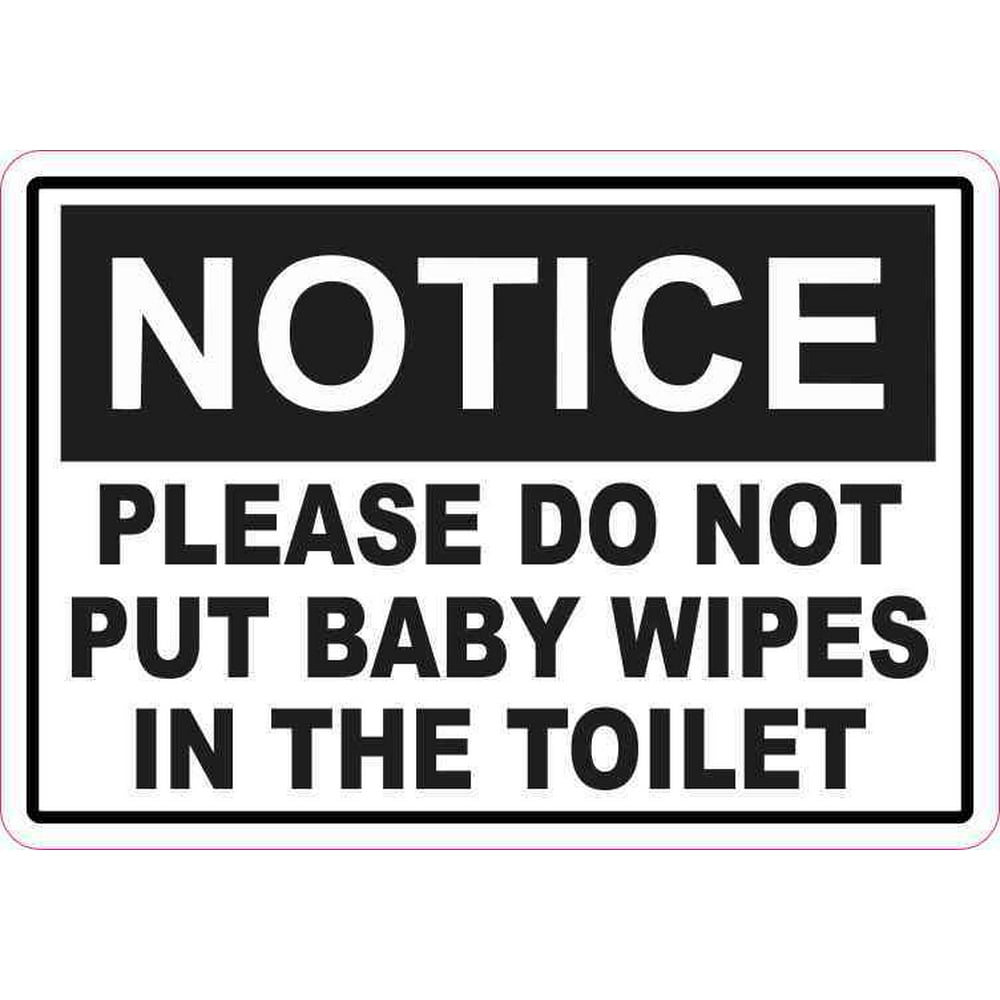 5in x 3.5in Notice Please Do Not Put Baby Wipes in the Toilet Sticker
