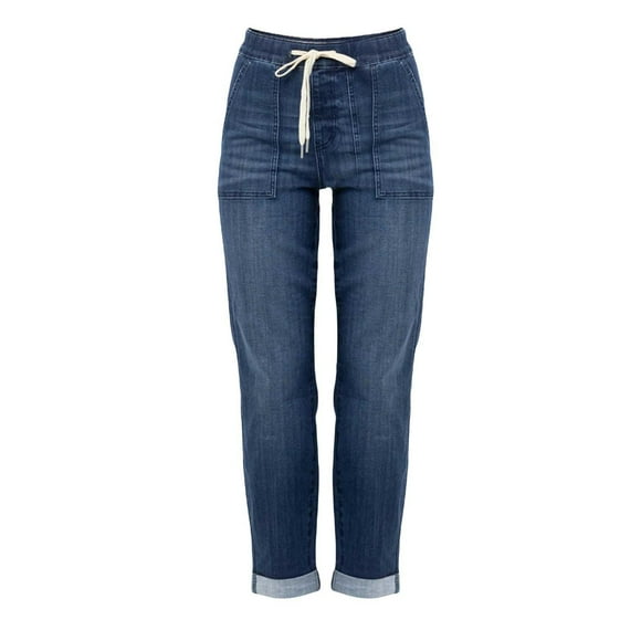 Yigetop Womens Straight Leg Jeans Women Stretchy Baggy High Waisted Denim Pants Loose Fit Trouser Jeans Denim Pants Drawstring Jeans Women Blue L