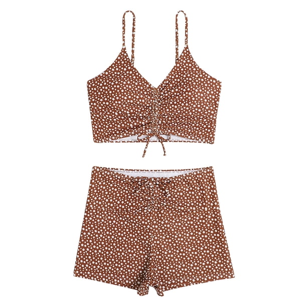 Traje de baño con pliegues de ángulo plano conservador para mujer informal con estilo Bikini cómodo hueco con estampado OAVQHLG3B Store lin121212