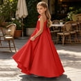 thumbnail image 4 of ITSAME Girls Formal Maxi Dress Bow One Shoulder Waist-Cinching Princess Pageant Wedding Party Ball Gown Red Size 10, 4 of 6
