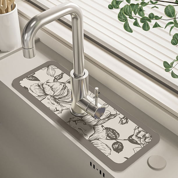 Puntoco Almohadilla de drenaje para encimera de baño con ventosa para grifo de cocina, orificio estrecho, almohadilla antideslizante cortable de tierra de diatomeas