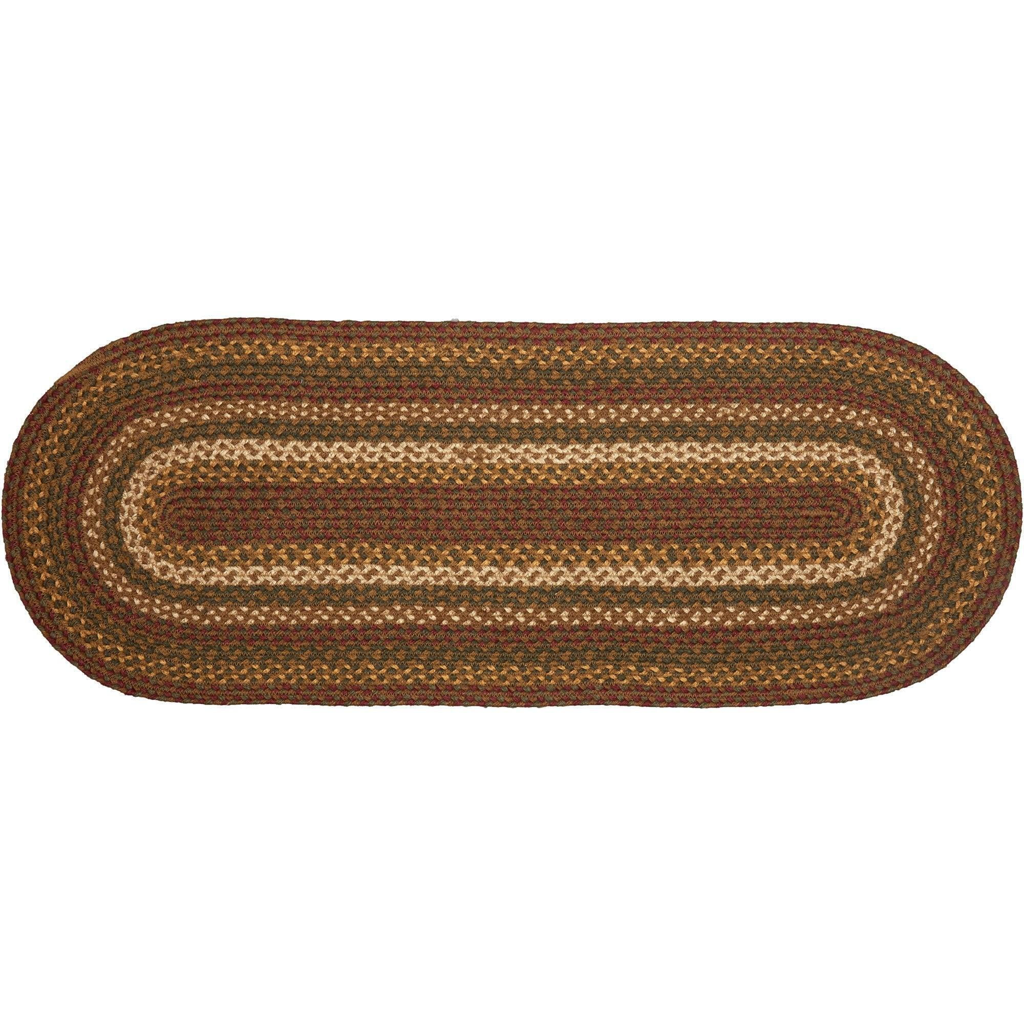 VHC Brands Tea Cabin Rustic Jute Green Textured Striped Oval Kitchen Table Decor Runner 13"x36"