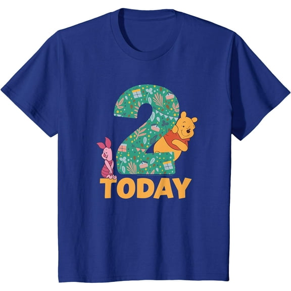 Disney Winnie the Pooh & Piglet Birthday 2 Years Old Today Youth T-Shirt for Boy Girl Kids Toddler, Royal Blue Color, Size 2T