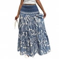 thumbnail image 4 of Color 4 Women Blue And White Paisley Printed Boho Tiered Maxi Skirt With Smocked Waist, 4 of 5