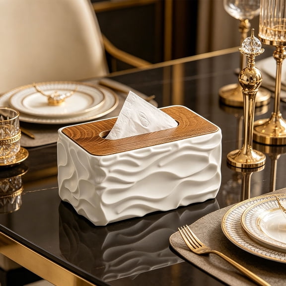 Tissue Box Cover Rectangle, 8.3×5.1×4.1 in Modern Tissue Box Covers, Stylish Tissue Box Sleeve, Dispenser Paper Cover Case, Napkin Holder Home Decor, Decorative Tissue Box Holder for office,White