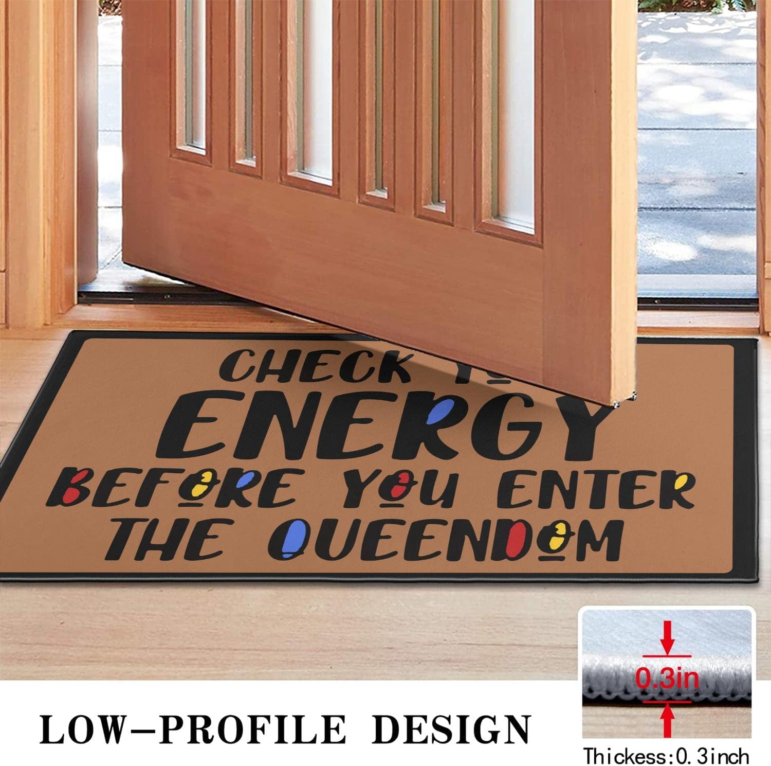 Check Your Energy Before You Come in Doormat Non-Slip Absorbent Resist Dirt Front Door Mat Machine Washable Welcome Mats Outdoor Inside Floor Rugs for Entryway 30" X 17"