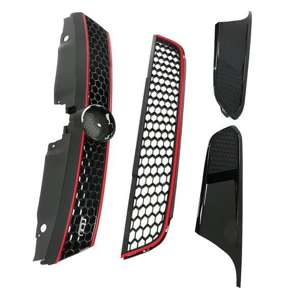 Fit for 11-14 Jetta MK6 GLI Front Upper & Lower Grilles Red Trim Grills Kit