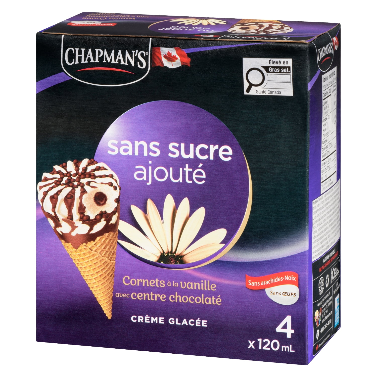 Chapman's No Sugar Added Vanilla Ice Cream Cones in a Box, 4 x 120mL