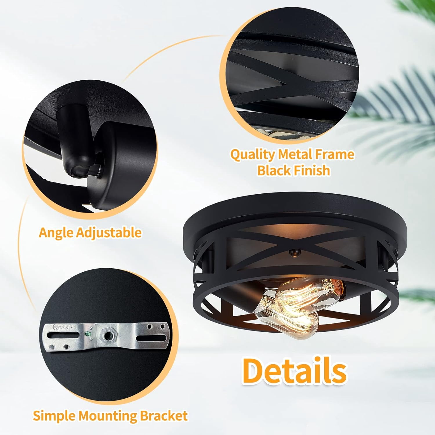 2 Pack Black Flush Mount Ceiling Light,Industrial Farmhouse Metal Cage Black Light Fixtures Ceiling Mount for Kitchen Entryway Hallway E26 Base