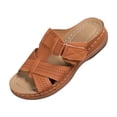 thumbnail image 2 of BADHUB Women's Low Wedge Heels Summer Comfortable Dressy Sandals Buckle Ankle Strap Open Toe Wedge Slides Brown 38, 2 of 6