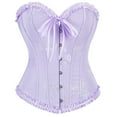 thumbnail image 3 of Feancey Womens Bustier Tops Ruffled Strapless Shapewear Lace Up Boned Corset Top Floral Printed Overbust Corsets Dressy Elegant Bridal Bustiers Purple S, 3 of 10