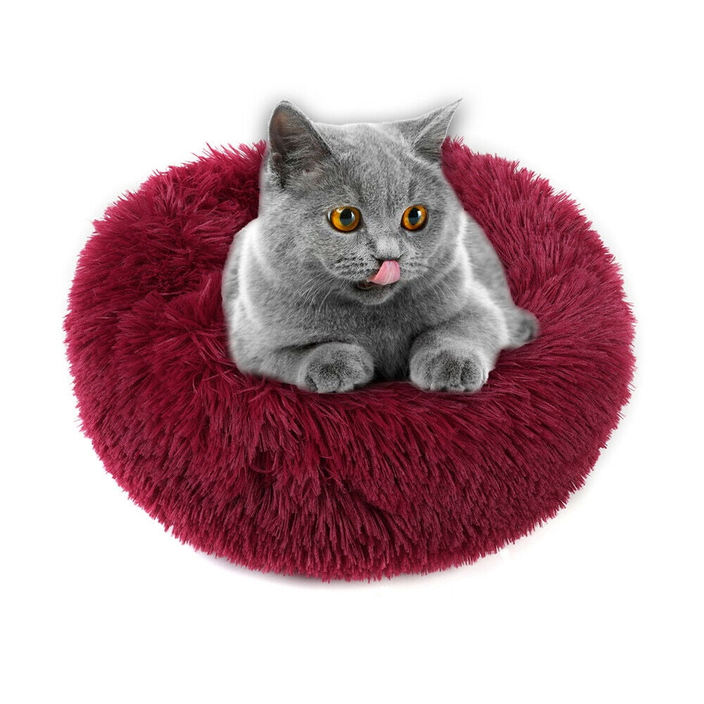 Round Plush Pet Bed for Dogs & Cats,Fluffy Soft Warm ...