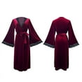 thumbnail image 7 of Sexy Burgundy Velvet Long Robe Kimono Bathrobe Gown Autumn Winter Women Sleepwear Lace Trim Nightgown Loose Homewear Lounge Wear (Burgundy Long Robe,M), 7 of 7