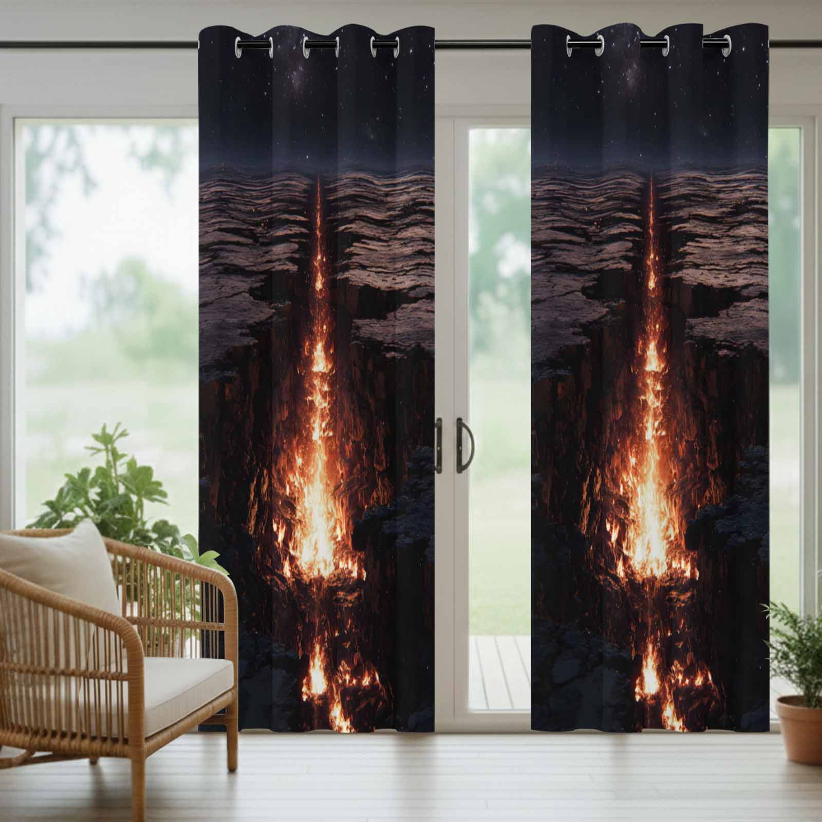 Nature Lava Rift Outdoor Curtains for Patio, Modern Black Red Glowing Crevice Starry Sky Sunshade Privacy Drapes Grommet Waterproof Outside Curtains for Porch/Cabana/Balcony 54"x 108", 1 Panel