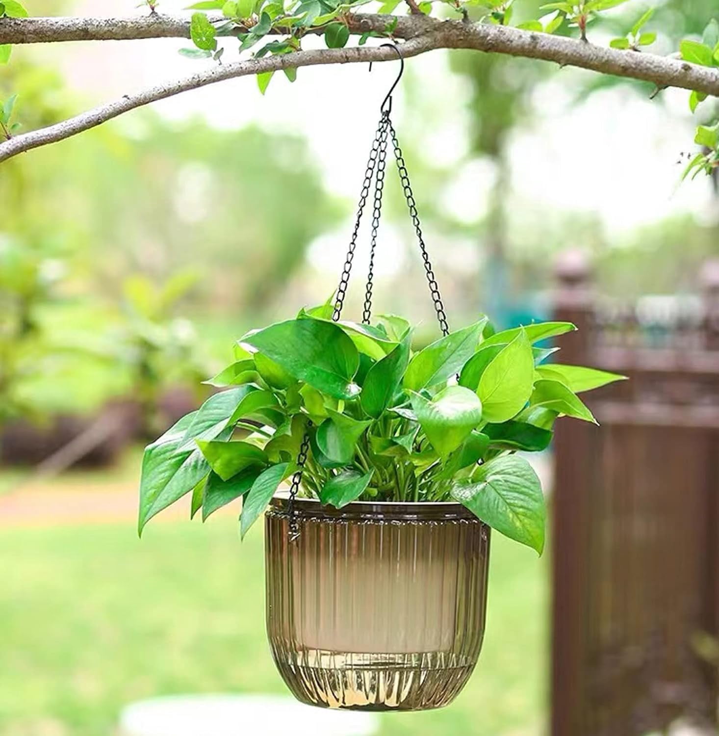 3 Pack Self Watering Hanging Planters for Indoor and Outdoor Plants, Gray Small Hanging Planter,4.5 Inch Hanging Baskets with Chains Drainage Holes, Hanging Flower Pot for Garden Home