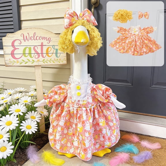 Sruoe Easter Porch Goose Outfits, 23 Inch Porch Goose Clothes, Goose Clothes Dress, Duck Sculpture Clothes for Lawn Statue Cement Statue Yard Patio Party Decoration