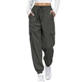 thumbnail image 2 of VBVC Women's Drawstring Cargo Jogger Pants , Y2K Parachute Trousers For Women , Ladies' Lightweight Athletic Pants with Pockets, Dark Gray , S-2XL, 2 of 8