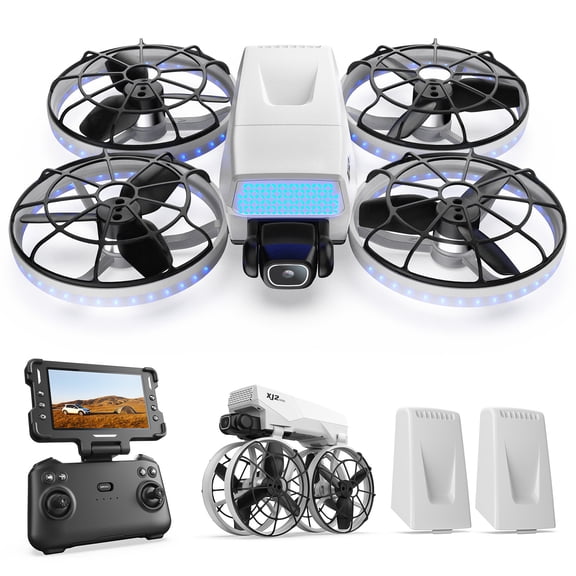 Drone with 4.3" Screen on Remote, Wefone XJ2 Foldable 4K Camera Drone, Optical Flow, Brushless Motor, Under 249g, 2 Batteries, Gray