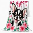 thumbnail image 2 of Chihuahua Dog Lover Art Pink Hearts Roses, Playful Pet Portrait Pattern, Warm Flannel Blanket for Living Room and Bedroom, Dog Moms decorative theme Gift, Pet Lover Home Decor, 2 of 9