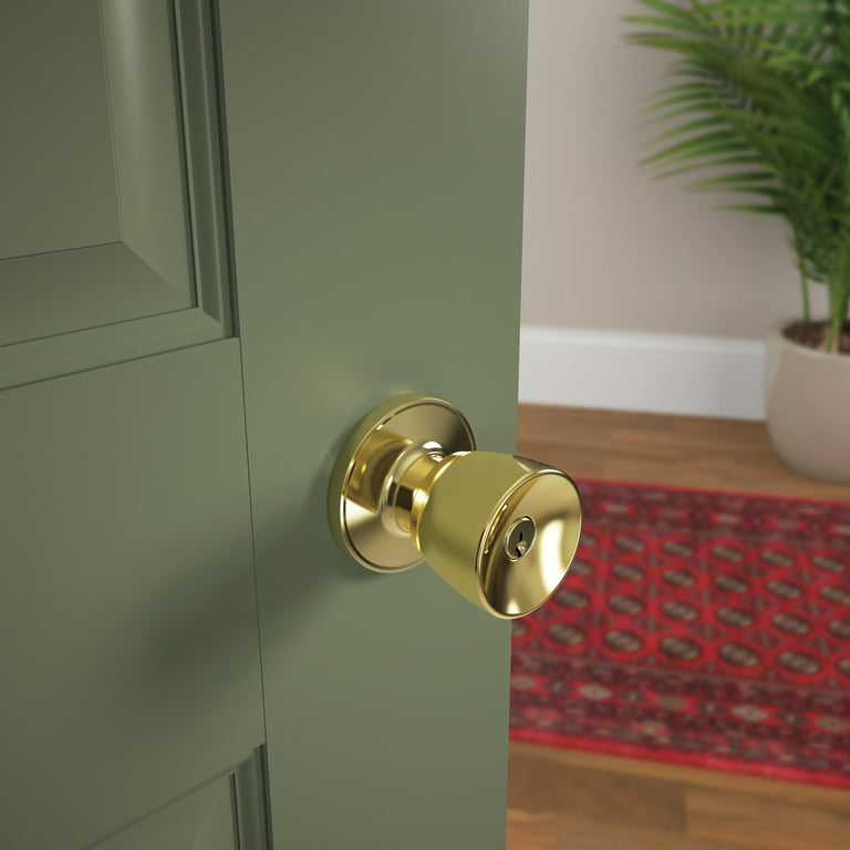 First Secure by Schlage Hawkins Keyed Entry Door Knob Lock in Antique Brass for Exterior