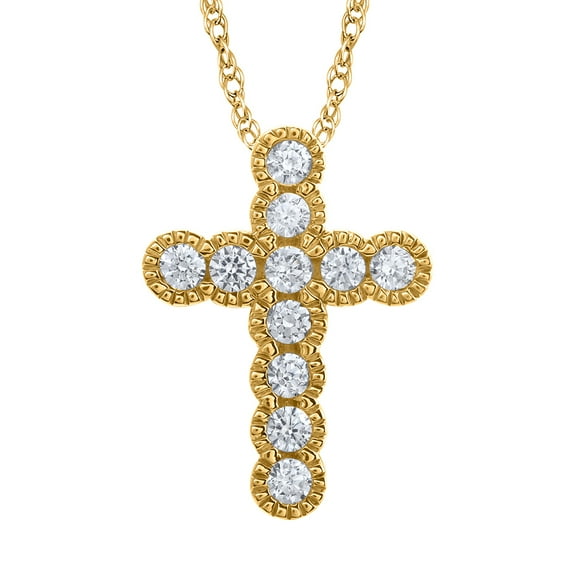 1/2 Carat Natural Diamond Milgrain Edge Cross Pendant Necklace in 10K Yellow Gold - IGI Certified