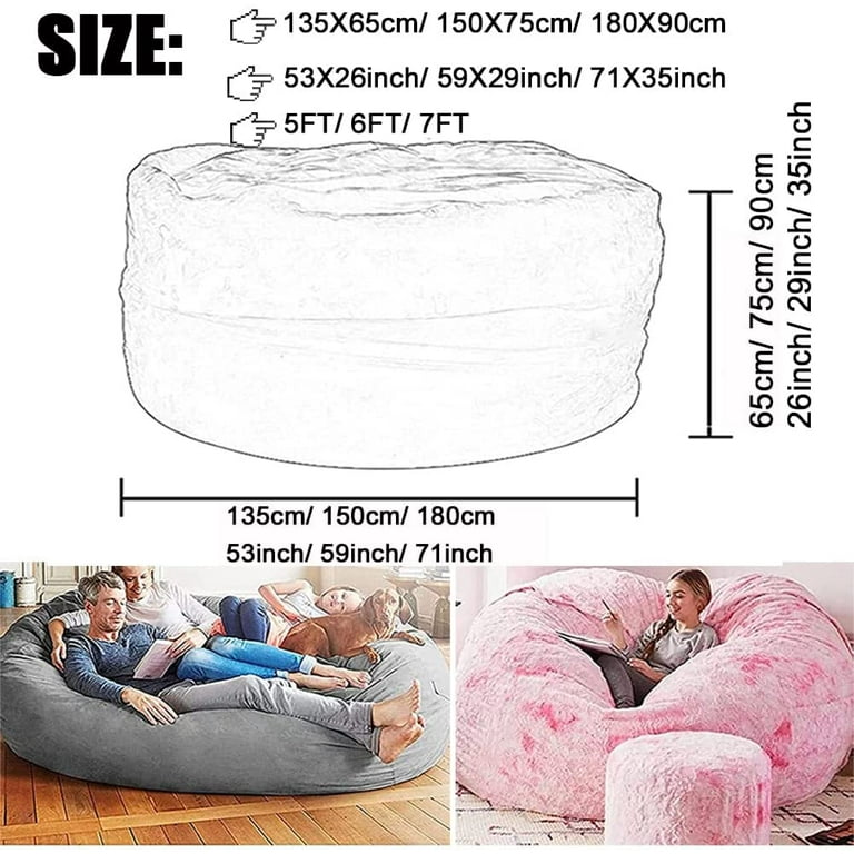 Microsuede 7FT Foam Giant Bean Bag Memory Living Room Chair Lazy Sofa Soft  Cover