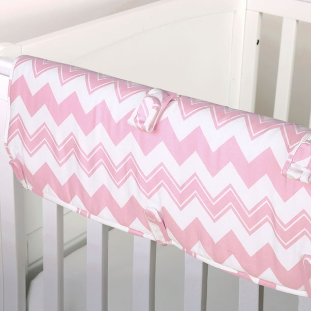 The Peanut Shell Baby Crib Rail Guard Pink Zig Zag Chevron Print