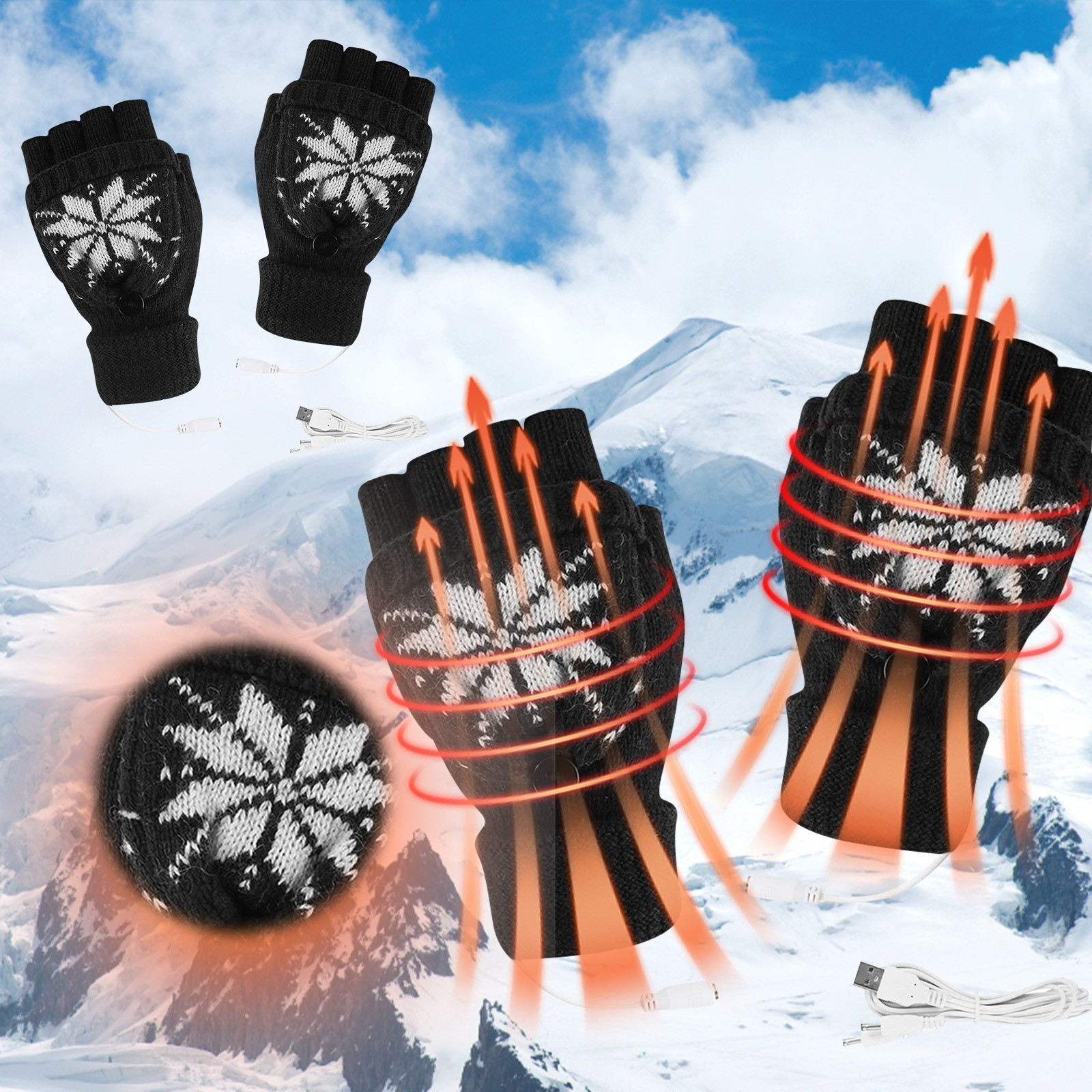 USB Rechargeable Heated Gloves - Nylon Hand Warmers with Adjustable Temperature for Winter, Outdoor Sports & Cold Weather