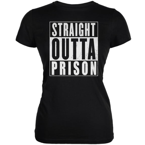 Straight Outta Prison Black Juniors Soft T-Shirt - 2X-Large