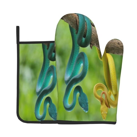 

Jgfou Blue Viper And Yellow Viper Snake Pattern Oven Mitts and Pot Holders Sets Heat Resistant Oven Mittens Soft Lining Extra Thicken Long Kitchen Cotton Oven Glove for Cooking
